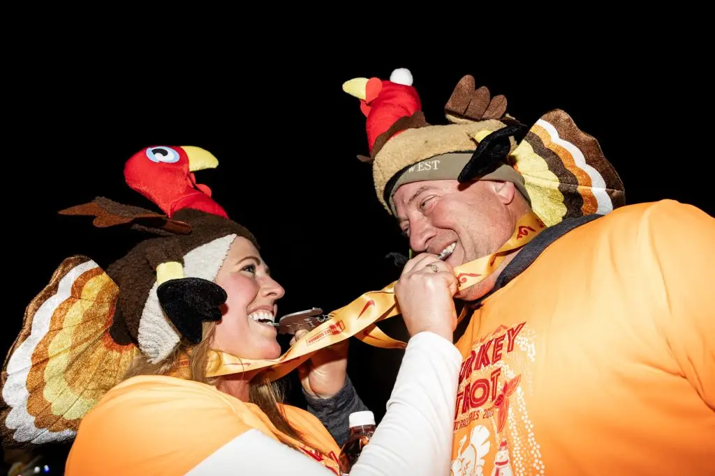 Turkey trot racers celebrating